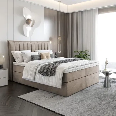 Produktbild von Bett Boxspringbett LUNA mit Topper T25 und Bettkästen - Doppelbett, Stauraum, Schlafzimmer, Polsterbett, Bettgestell (200x200, Cappuccino - ITAKA 48)