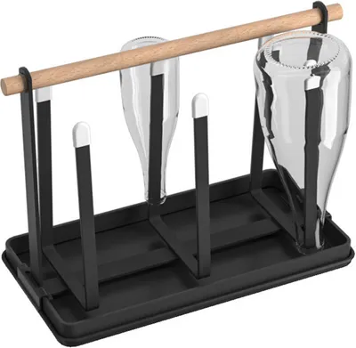 Image de (Noir) Porte-bouteilles avec égouttoir, porte-bouteilles à soda pour 6 bouteilles, avec tapis d'égouttage amovible, égouttoirs, séchoir à bouteilles pour différentes bouteilles et tasses