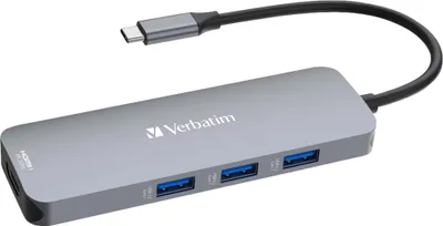 Produktbild von Verbatim CMH-08, USB Typ-C, HDMI, USB 3.2 Gen 1 (3.1 Gen 1) Type-A, USB Typ-C, MicroSD (TransFlash), SD, 5000 Mbit/s, 30 Hz, Silber