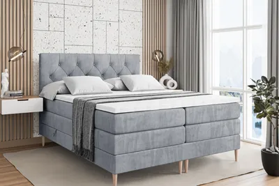 Produktbild von ALTDECOR Boxspringbett mit Holz Füßen, Matratze und Lattenrost, Topper, Polsterbett mit Bettkasten, Bett mit Stauraum H3- und H4- Matratze, Doppelbett -MIRAGE-FD KING-160x200 - Grau Casablanca