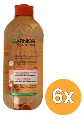 Productafbeelding van 6x Garnier Skin Active Micellair Reinigingswater Met Peeling Alles in 1 (400 ml)