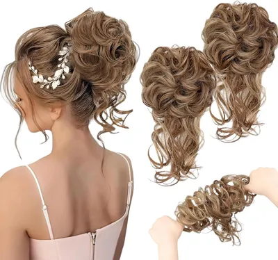 Produktbild von 2 Haarteile für Dutts mit Haargummi, lockere Dutt-Haarteile für Hochsteckfrisuren mit Volumen und Locken für Frauen