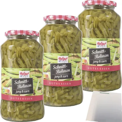 Produktbild von Hofgut Schnittbohnen 3er Pack (3x720ml Glas) + usy Block