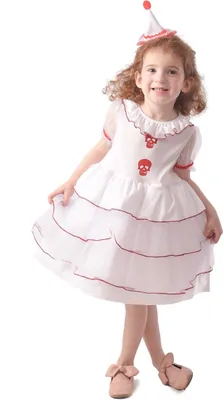 Produktbild von Weißes Clown-Totenkopfkostüm für Mädchen L 10-12 Jahre (130-140 cm)