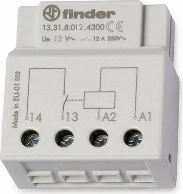 Image de Finder Relais pour boîte d'encastrement ou boîte d'interrupteur 13.31.8.012.4300 12 V/AC 1 contact à fermeture 12 A 250 V/AC (13.31.8.012.4300)