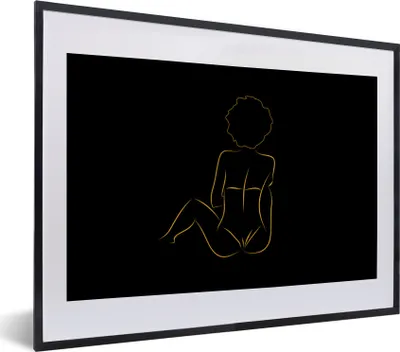 Produktbild von MuchoWow® Gerahmtes Poster Frau - Schwarz - Gold - Strichzeichnung 40x30 cm - Poster mit Schwarzem Bilderrahmen Wandposter Rahmen Foto Bilder - Bilderrahmen - Poster im Rahmen