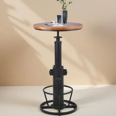 Obrázok produktu pre Nastaviteľný barový stôl, výška 98-112,8 cm, otočný, okrúhla drevená doska pre 2-3 osoby, čierna