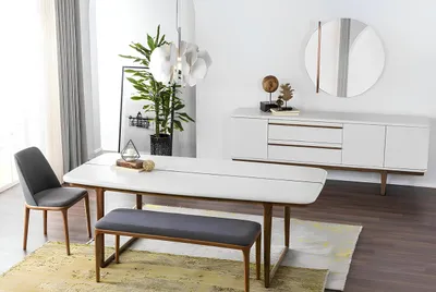 Immagine prodotto di Set da pranzo Zona pranzo Sala da pranzo Tavolo da pranzo Sedie Set da tavola 8 pezzi Legno Bianco