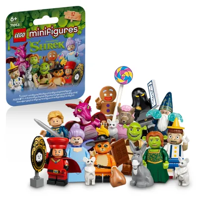 Produktbild von LEGO Minifiguren Shrek Serie - Überraschungsbox - 1 von 12 Sammelbaren Spielzeugen - Figuren wie Fiona, Esel & Gestiefelter Kater - Mitgebsel Kindergeburtstag für Jungen & Mädchen ab 6 Jahren - 71053