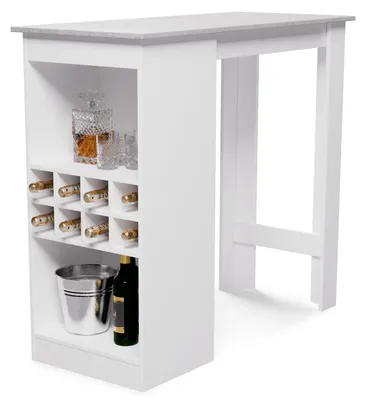 Produktbild von Klarstein Bartisch, Stehtisch für Küche, 110cm Massivholz Tisch, Bistro & Bar Stehtisch Rechteckig, Kleiner Holz-Bartisch, Hochtisch mit 3 Verstellbaren Regalen, Melamin Beschichtung, Esstisch Klein