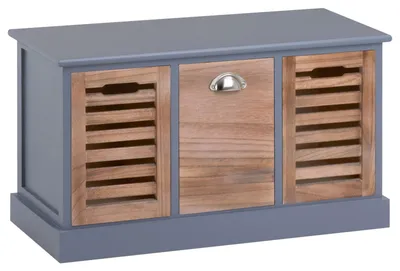 Produktbild von Sitzbank TRIENT im Vintage Look grau/natur Garderobenbank Sitztruhe mit 3 Schubkästen, Shabby Landhaus