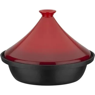 Produktbild von Tajine aus massivem Gusseisen – GSW – 30 x 22 cm – Keramikdeckel – Induktionsgeeignet – Rot