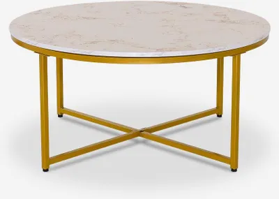 Produktbild von Wohnzimmertisch modern rund 90cm aus Metall Marmoreffekt Sulley+ - Gold