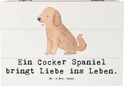 Produktbild von Mr. & Mrs. Panda Geschenkbox Liebe Cocker Spaniel 22 x 15 cm - Weiß - Geschenk, ins Leben, Aufbewahrungsbox aus Holz, verspielte Natur, Hunderasse, schmuckkiste, Truhe