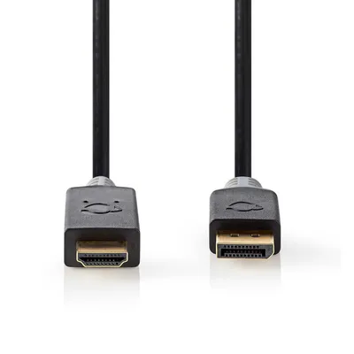 Zdjęcie produktu dla Kabel Nedis Displayport - DisplayPort męski - HDMI męski - 4K@30Hz - Pozłacany - 2.00 m - Okrągły - PVC - Antracytowy - Box Box