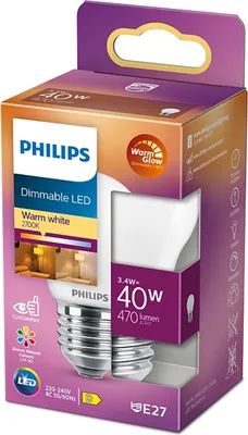 Immagine prodotto di Philips Filamento LED P45 goccia 3,4W = 40W E27 opaco 470lm WarmGlow 2200K-2700K DIMMABILE