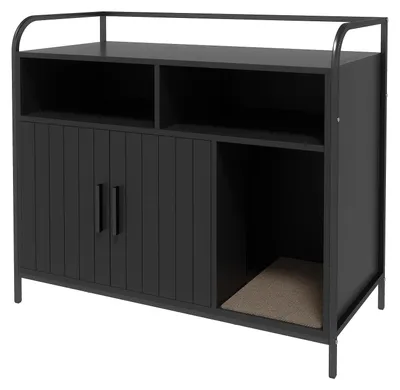 Immagine prodotto di Recinto per lettiera per gatti, design in legno, con ripiano, nero