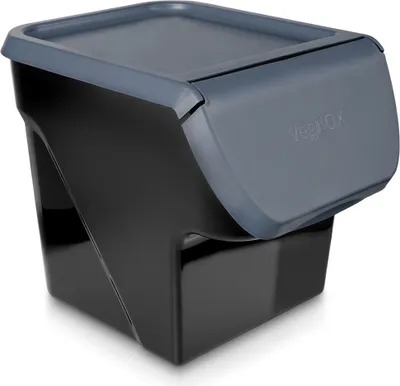 A black and gray storage container with a lid.
