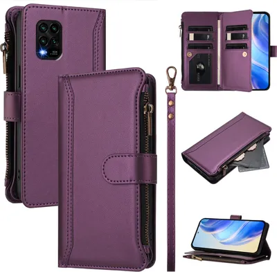 Obrázek produktu pro Pouzdro pro Xiaomi Mi 10 Lite 5G, zipem, peněženkovéPolyuretankožené flip pouzdro s kapsami na karty, stojánkem a poutkem na ruku Fialová
