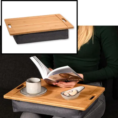 Productafbeelding van Schootkussen - Laptray - Schootdienblad met kussen - Knie / schoot dienblad - Bamboe Hout - Dienblad met schootkussen - Afm 45 x 31 x 8 Cm -