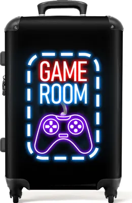 Produktbild von NoBoringSuitcases.com® Großer Koffer - Neon - Zitate - Spielzimmer - Controller - Schwarz - Kombinationsschloss TSA - Hartschalen Trolley 4 Rollen - 72 liter - Reisekoffer - 66 cmKoffer Mittelgroß 67x43x25 cm, 72L,