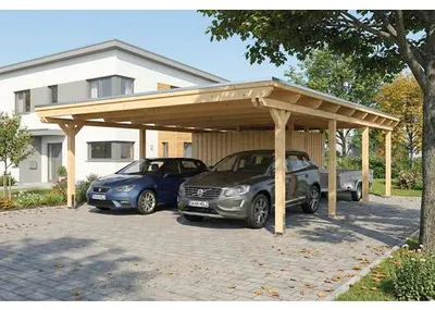 Produktbild von Doppelcarport SKAN HOLZ Emsland inkl. Abstellraum, Pfostenanker 609 x 846 cm natur