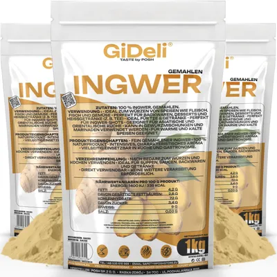 Produktbild von Ingwerpulver 3kg Gemahlen Ingwer Naturrein Tee Shots Smoothies Vegan GiDeli