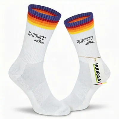 Produktbild von Huuraa Uni Socken Polizistin mit Herz 42/46 Rainbow Baumwolle Tennissocken Geschenkidee