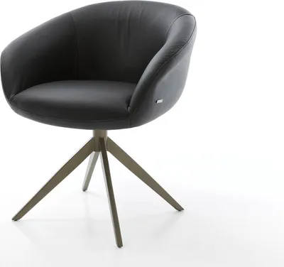Produktbild von DELIFE Drehstuhl Vinka-Flex mit Armlehnen Echt-Leder Schwarz Kreuzgestell breit Effektfinish Titan 360° drehbar Taschenfederkern
