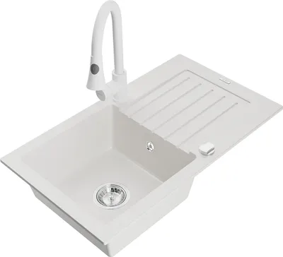 Produktbild von Mexen Pablo 1 Becken-Granitspüle mit Abtropffläche und Mischbatterie Elia, Weiß - 6510-20-670101-20
