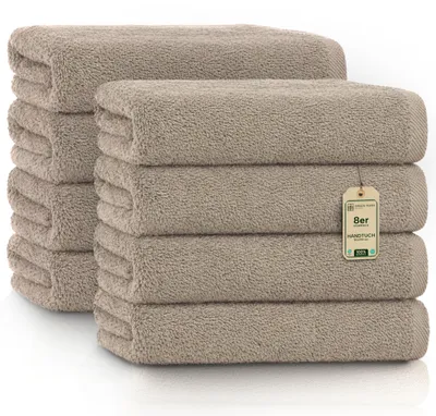 Productafbeelding van NatureMark Handdoeken - Set van 8 stuks – 100% katoen, zacht en absorberend, premium kwaliteit voor badkamer, spa en fitness, 50 x 100 cm, zand/beige