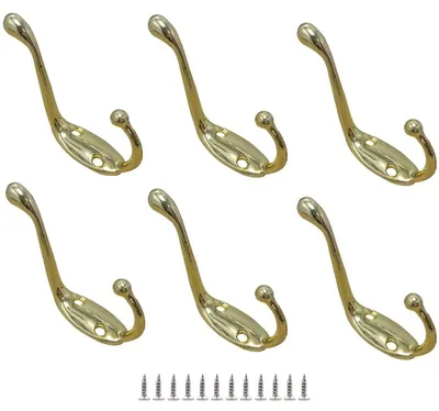 6 Retro-Wandhaken aus Zinklegierung, Gold, inkl. Schrauben