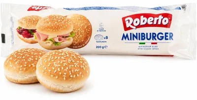 Produktbild von Roberto Mini Hamburger Sesam Brötchen 8 Stück (200g) Weiche Mini Burger Buns mit Sesam