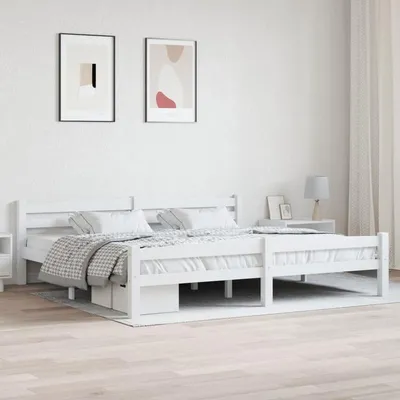 Zdjęcie produktu dla Rama łóżka - Łóżko dwuosobowe - Wykonana z litego drewna sosnowego - Biała - 200x200 cm