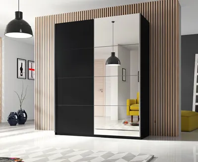 Produktbild von Schwebetürenschrank Kleideschrank Beta schwarz Spiegel Breite 150cm
