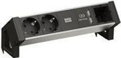 Obrázek produktu pro Bachmann DESK 2 ALU BLACK - vícenásobná zásuvka - AC 250 V - vstup, vstup GST18i3 - výstupní připojení: 2 (2 x USB, 2 x CEE 7/3) - 20cm šňůra - šedá, černá, RAL 9005 (937.111)