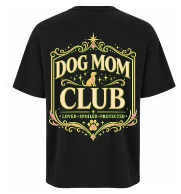 Produktbild von Damen Oversize T-Shirt Schwarz L – Bedrucktes Shirt mit Hunde Motiv aus Baumwolle – LUNØIR ©