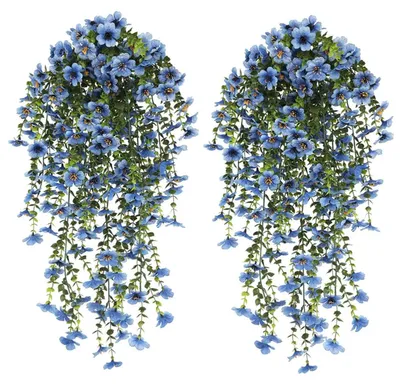 Image de INF Vigne d'eucalyptus artificielle feuilles violet-vert (lot de 2) - Soie et plastique réaliste, suspendue Bleu