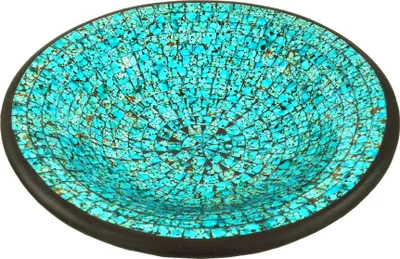Produktbild von Runde Mosaikschale, Untersetzer, Dekoschale, Handgearbeitete Keramik & Glas Obst Schale - Design 20, Türkis, Keramik,Glas, Größe: Mittel (Ø 37 cm)
