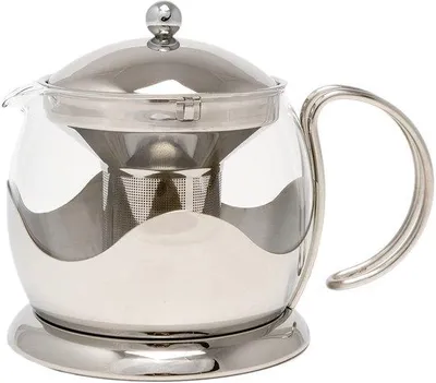 Image de Unyqoos® Théière 1 L – En verre borosilicaté avec infuseur amovible et support en acier inoxydable argenté, élégante théière en verre pour le thé en feuilles