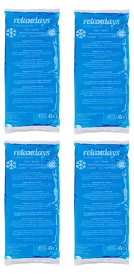 Immagine prodotto di Cuscinetti rinfrescanti Relaxdays, set da 4, impacchi freddi e caldi, 12 x 29 cm, pronto soccorso, impacchi rinfrescanti in gel riutilizzabili, blu