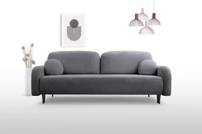 Produktbild von KEF Sofa Cleo 230x95x102 cm – Ausziehbar mit Schlaffunktion – Sofa mit Federkern – Auf Holzfüßen – Mit Kissen im Set- Elma 7 Dunkelgrauer Cord