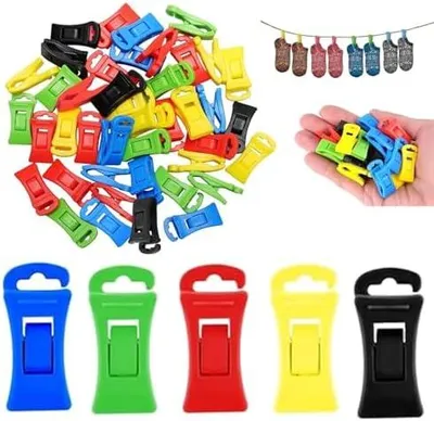 Produktbild von Sockenklammern für Waschmaschine und Trockner, 100 Stück Sockenhalter Clips, Bunte Sockenclips aus Kunststoff zum Organisieren & Aufbewahren, rutschfest
