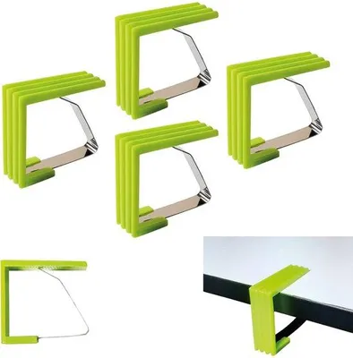 Productafbeelding van Unyqoos® 4-delige set roestvrijstalen tafelklemmers met kleurrijke plastic coating – windbestendig, compact en draagbaar, geschikt voor buiten en feesten