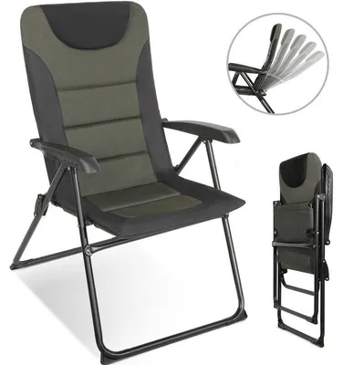 Produktbild von HOMECALL Campingstuhl Hochlehner klappbar Schwarz/Grün – gepolsterter Gartenstuhl 5-fach verstellbar bis 150 kg belastbar | Sonderposten