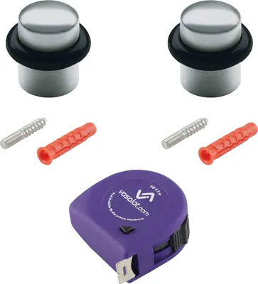 Produktbild von vasalat Türstopper Boden zum Schrauben ø 25mm, Höhe 30mm - runder Tür Stopper Boden mit Gummipuffer + Montagezubehör, Edelstahl matt - 2 Stück