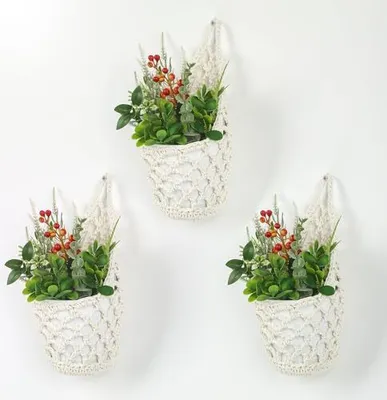 Produktbild von Macrame Hanging Körbe, Set 3 Boho Dekorative Wandvasen & Blumentöpfe, Innen im Freien, Garten, Balkon, Fenster, Wohnzimmer - Beige