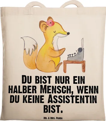 Produktbild von Mr. & Mrs. Panda Tote Bag Assistentin Herz - Transparent - Geschenk, Laptoptasche, Tragetasche, Tasche, Einkaufstasche, Jutebeutel