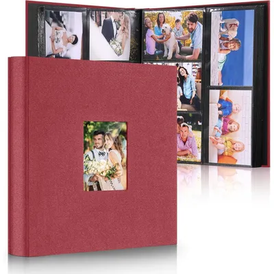 Productafbeelding van Groot fotoalbum, insteekalbum voor 600 foto's van 10x15 cm, linnenbinding, gepersonaliseerd, zwart/rood