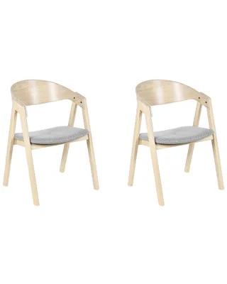 Produktbild von BELIANI Esszimmerstuhl 2er Set Hellgrau Stoffbezug mit Hellen Holzbeinen Hohe Rückenlehne Retro Klassisches Design für Wohnzimmer Esstisch Gastronomie
